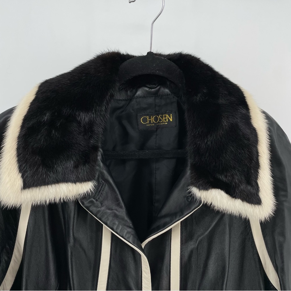 Vintage Chosen Couture Collection Leather Jacket Black Mink Trim L - Picture 4 of 8